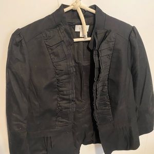 Loft 10P, black jacket with pleats and ruffles
